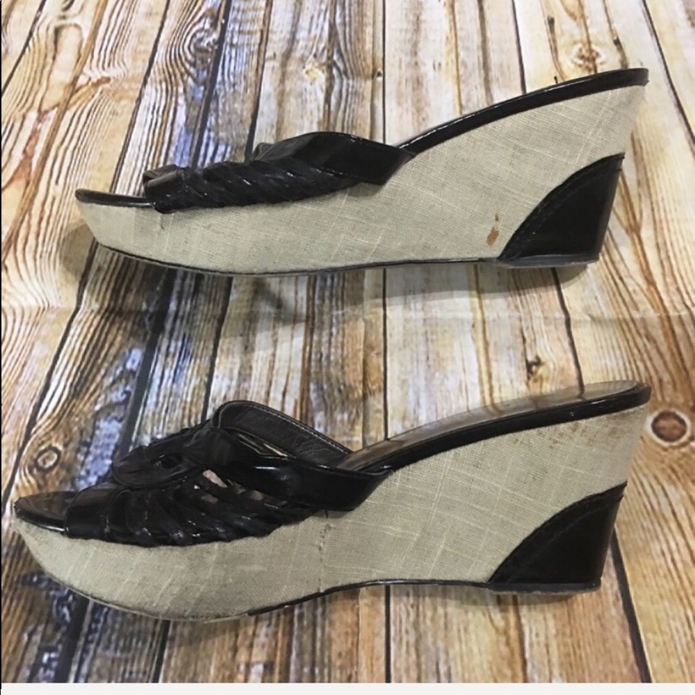 Clark’s Black Slip On Peep Toe 3 1/4” Wedge Sandal - Picture 4 of 6